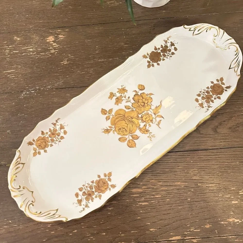 Hammersley Vintage Gold‎ Thistle 18'' Long Tray,Bone china England w/ Handles
